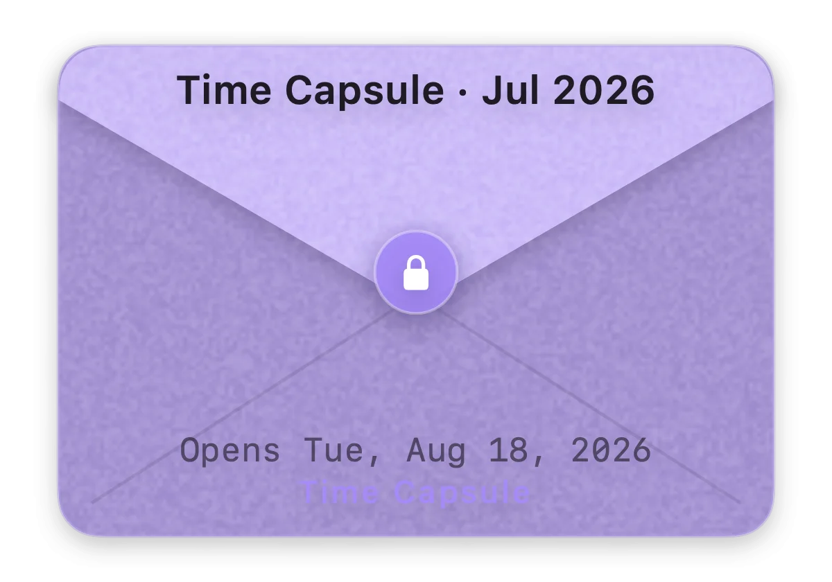 A sealed time capsule from WUKO: “Time Capsule · Jul 2026”, locked until a future date.